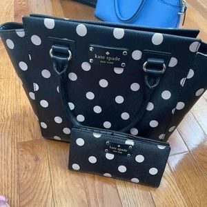 Kate Spade Purse & Wallet, Black w Tan Polka Dots